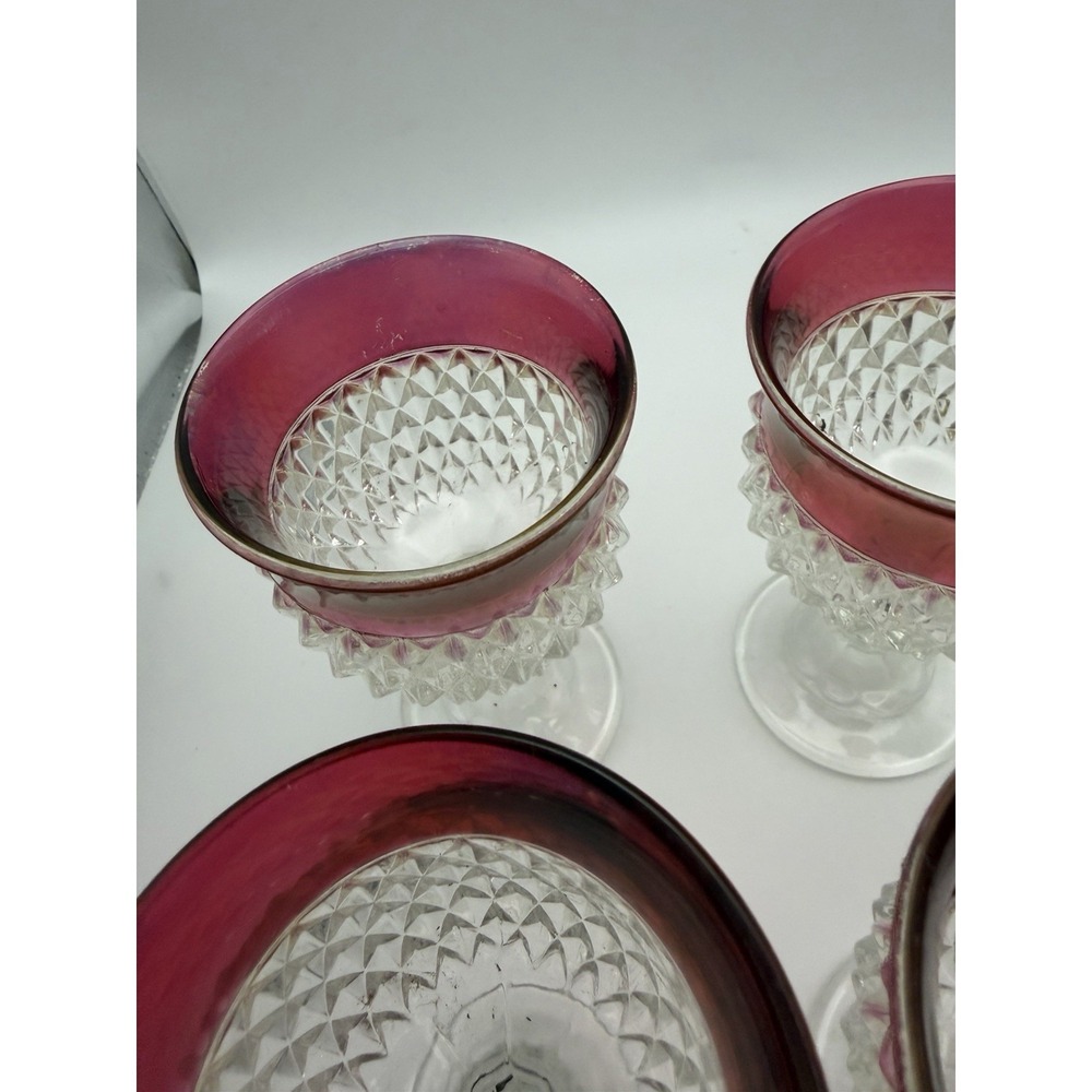 Set Of 4 Vintage Indiana Glass Ruby Flashed Diamond Point Glasses 5.5 - Picture 6 of 8